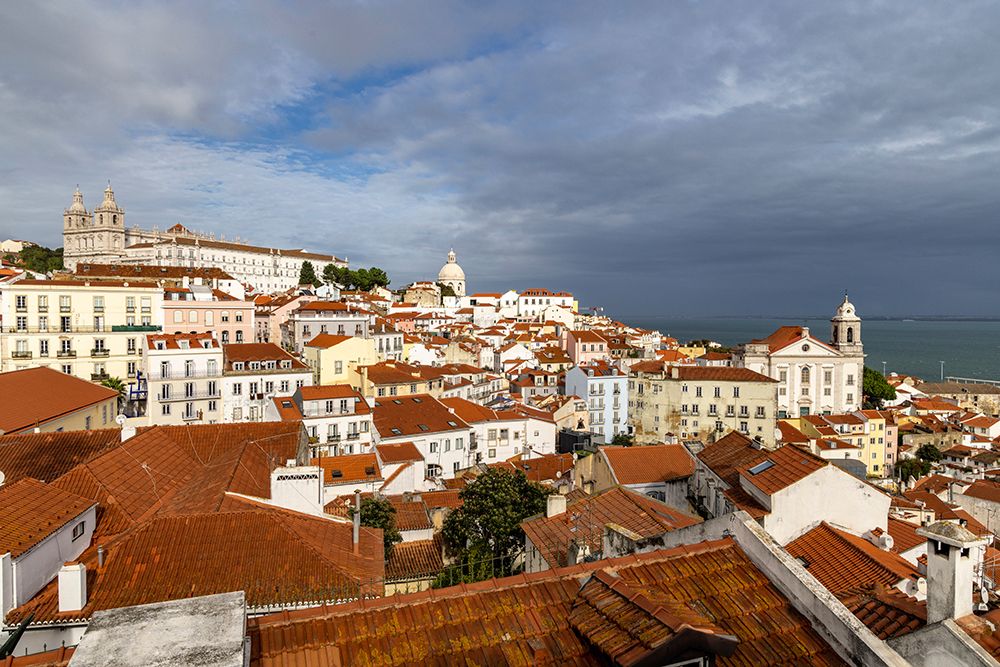 Signature red roof tile buildings at overview in Lisbon-Portugal